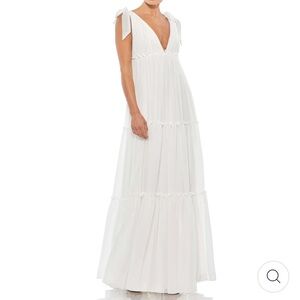 IEENA for Mac Duggal Tiered V Neck Plunging Maxi Dress